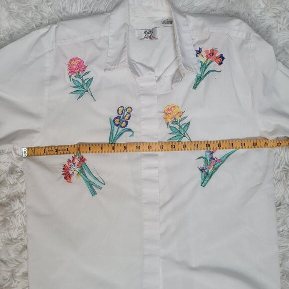 Vintage Witt's End White Embroidered Button Down Top - Size Large - Picture 8 of 10